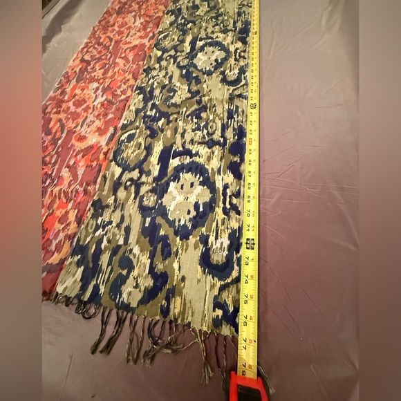 Etcetera by Carlisle Green/Orange Lightweight Contrasting Bohemian Scarf $178 - Picture 5 of 6